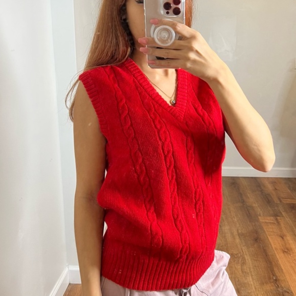 Vintage Red V-Neck Sweater Vest